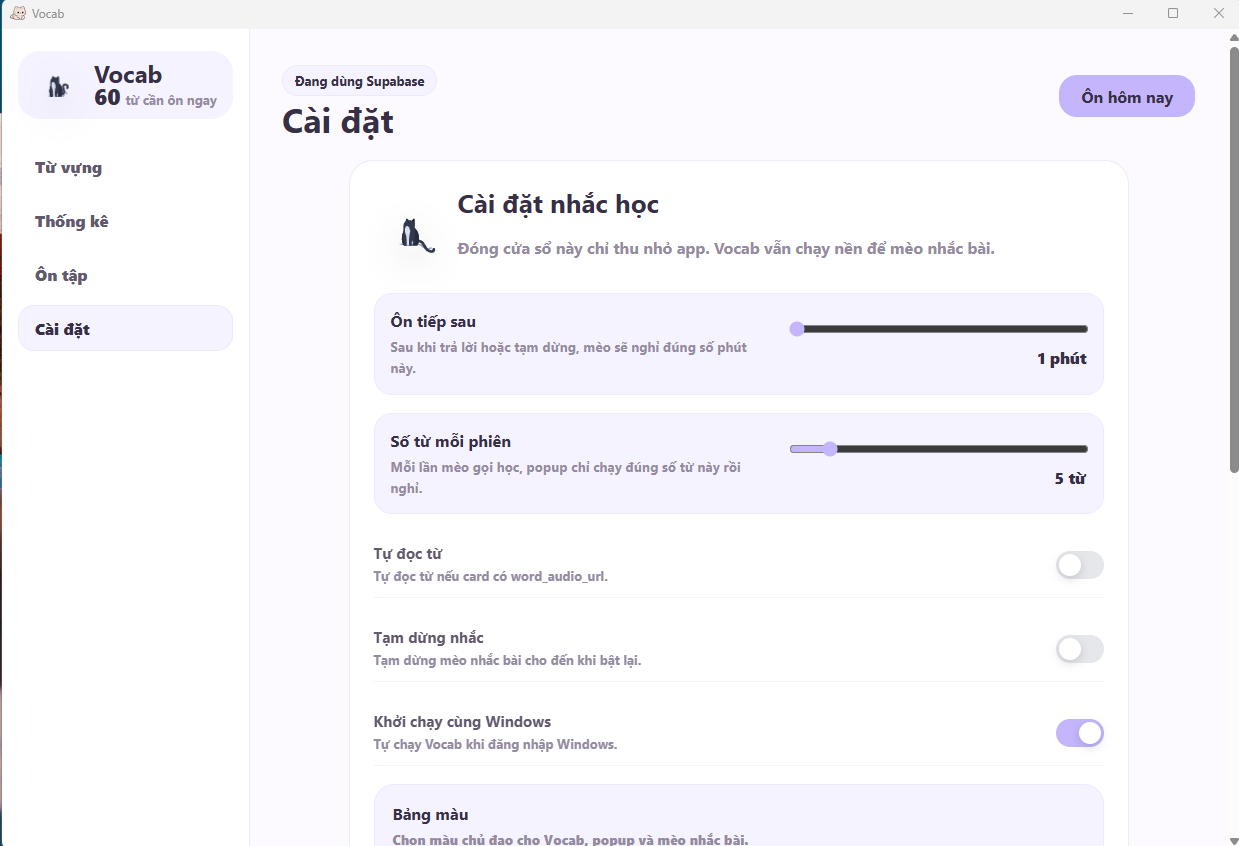 Desktop App - Cài đặt nhắc nhở